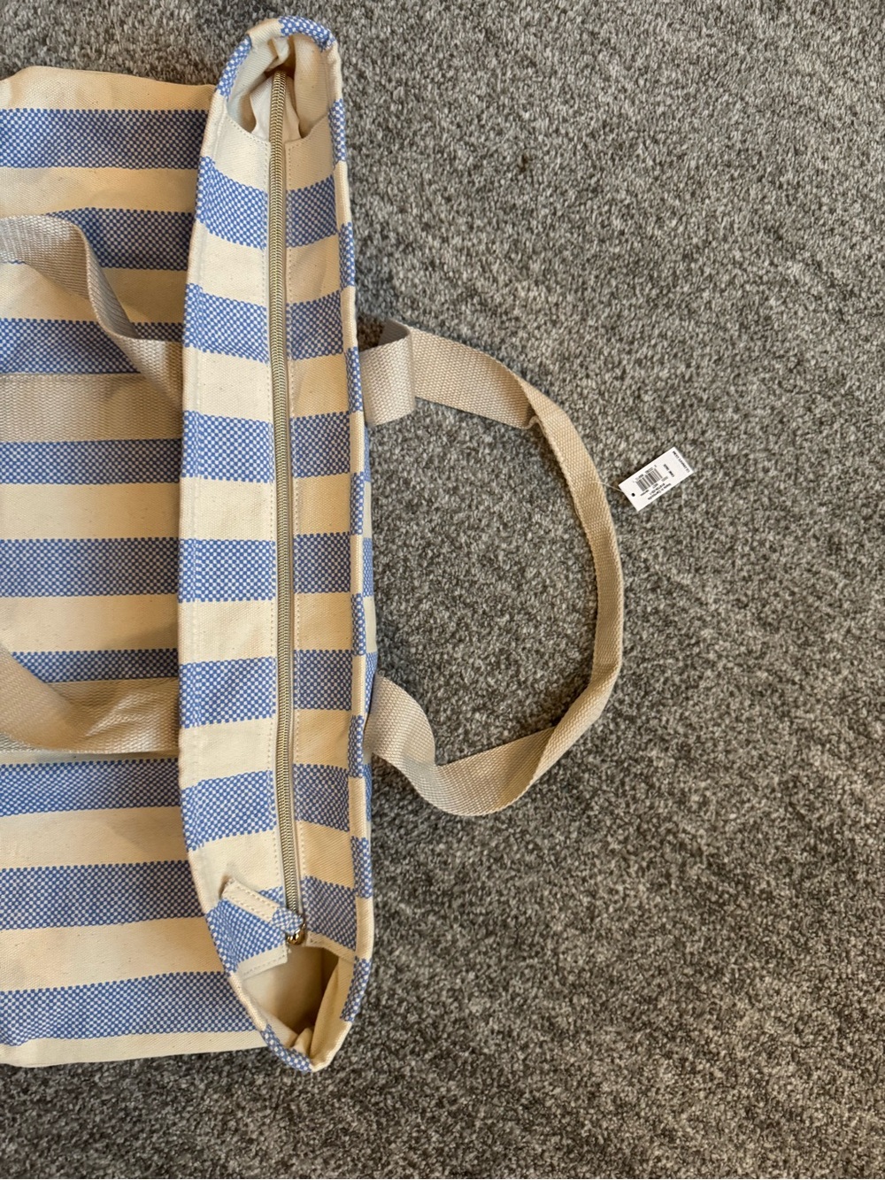 Striped Canvas Tote Bag in Blue and Cream - Picture 4 of 8